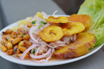Ceviche - traditional peruvian dish made of raw fish.