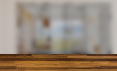 View of the glass partition of the office room 3D rendering. mockup. wooden table