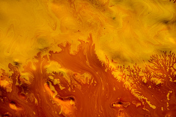 Abstract yellow orange paint background. Color gradient mix fluid liquid flowing similar to flame burning spreading effect.