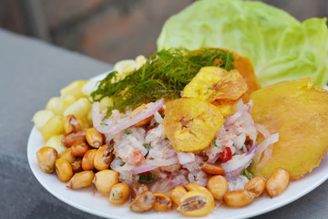 Ceviche - traditional peruvian dish made of raw fish.