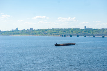 Barge on Volga river in Ulyanovsk, Russia