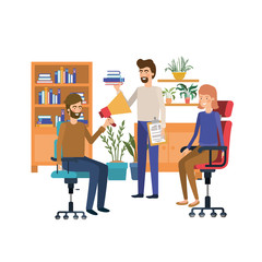 group of people in the work office with white background