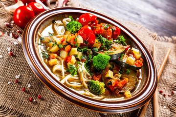 Ramen - soup with noodles and vegetables 