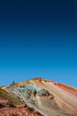 Beautiful colorful volcanic mountains Landmannalaugar at blue gr