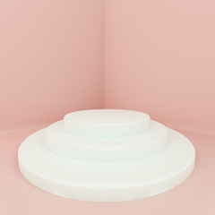 Pink white light background, studio and pedestal. 3d illustration, 3d rendering.