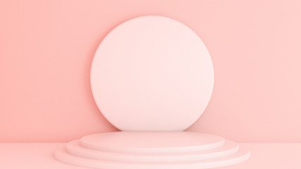 Pink white light background, studio and pedestal. 3d illustration, 3d rendering.