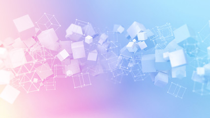 Blue purple background with balls. 3d illustration, 3d rendering.