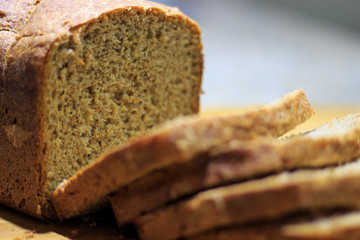 The loaf of freshly made spelled bread ready to eat