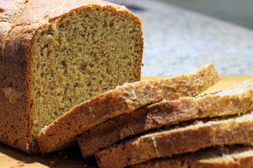 The loaf of freshly made spelled bread ready to eat