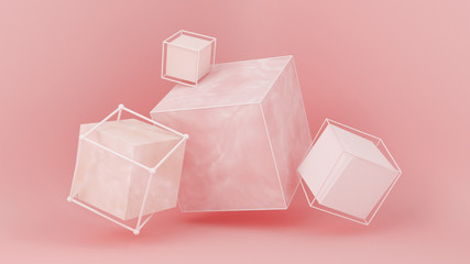 Pink white light background, studio and pedestal. 3d illustration, 3d rendering.