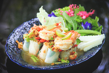 Healthy Vietnamese Salad Rolls with Shrimp in Fine dining Restaurant
