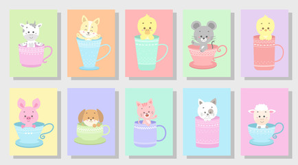 cute happy animal vector illustration set