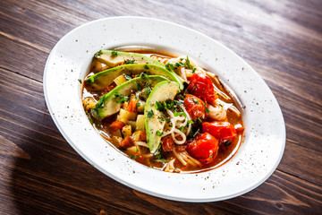 Ramen - soup with noodles and vegetables 