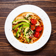 Ramen - soup with noodles and vegetables 