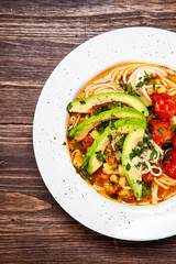 Ramen - soup with noodles and vegetables 