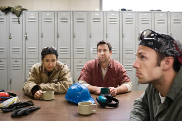 Factory workers in a meeting