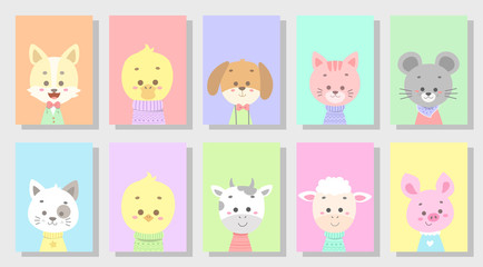 cute happy animal vector illustration set