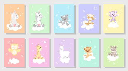 cute happy animal vector illustration set