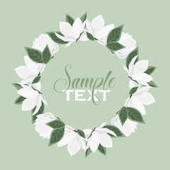 Vector illustration white flowers. Spring magnolia flowers branch. Floral background with space for text