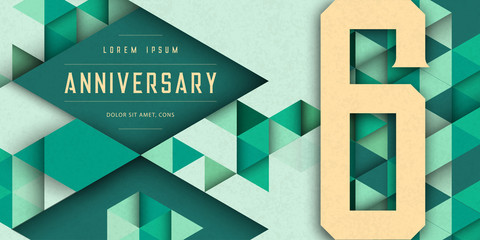 Anniversary emblems celebration logo, 6th birthday vector illustration, with texture background, modern geometric style and colorful polygonal design. 6 Anniversary template design, geometric design