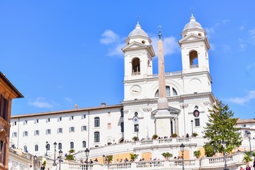 Fototapeta na wymiar Trinita dei Monti Church and the Spanish Steps in Rome, Italy