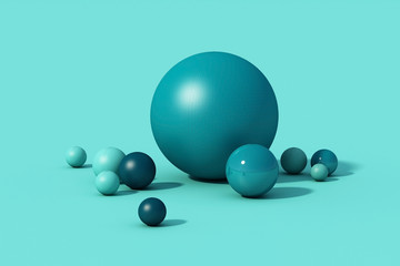 Blue sphere ball on blue background. 3d render
