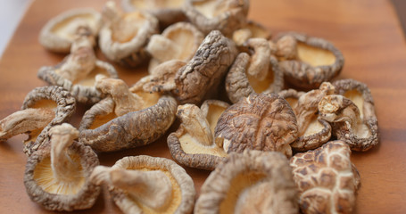 Dry of the mushroom on wooden plate