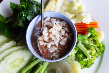 Shrimp Paste Chili Sauce with Fresh Shrimps, Thai food.