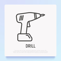 Drill thin line icon. Modern vector illustration of work tool.
