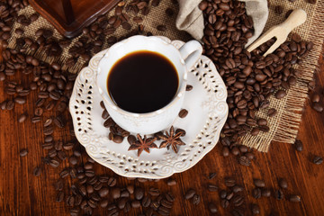 black coffee in a retro cup