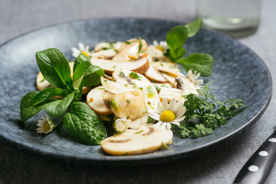 Fresh Mushroom Salad with Mache and Daises