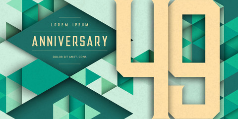 Anniversary emblems celebration logo, 49th birthday vector illustration, with texture background, modern geometric style and colorful polygonal design. 49 Anniversary template design, geometric design