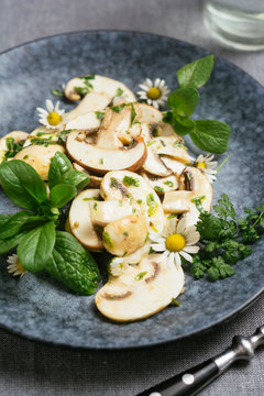 Fresh Mushroom Salad with Mache and Daises