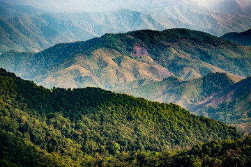 Beautiful Scenery Landscapes Mountain Hill Valley in Doi Phu Kha National Park, Nan Province, Thailand.