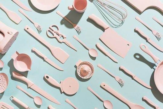 Pink And Blue Kitchen Objects.