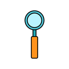 Large optical magnifier with a handle for approaching and searching, a simple icon on a white background. Vector illustration
