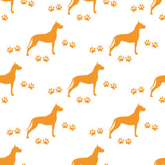 Seamless pattern with dog and dog tracks.