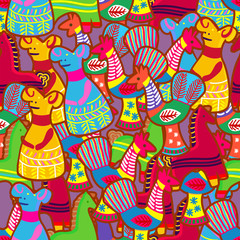 Russian ancient clay toys vector seamless detailed pattern