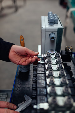 Reparing an engine in the factory.