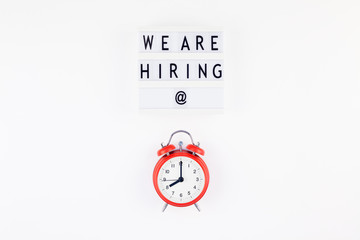 We are hiring flat lay on white background