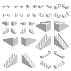 Isometric stairs set. Isometric stairs facing all directions. Vector.