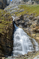 Fototapeta premium The Horse Tail waterfalls at Ordesa National Park. Pyrenees. Huesca. Aragon. Spain. Europe.