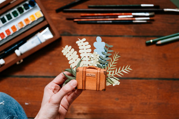 above view of a creative papercraft desckop