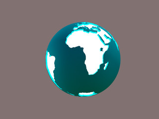 Earth planet Isolated Africa Lighting globe of Earth planet with luminous continents and blue world ocean on gray background 3d illustration