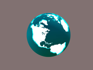 Earth planet Isolated Northern America Lighting globe of Earth planet with luminous continents and blue world ocean on gray background 3d illustration