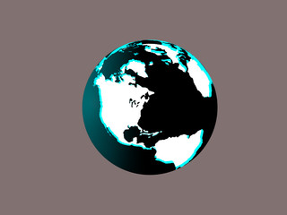 Earth planet Isolated Northern America Shadow lighting globe of Earth planet with luminous continents and blue world ocean on gray background 3d illustration