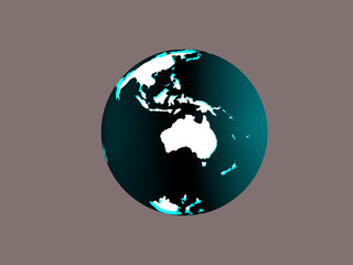Earth planet Isolated Australia Shadow lighting globe of Earth planet with luminous continents and blue world ocean on gray background 3d illustration