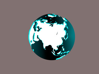 Earth planet Isolated Eurasia Shadow lighting globe of Earth planet with luminous continents and blue world ocean on gray background 3d illustration