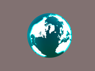 Earth planet Isolated Northern America Greenland Lighting globe of Earth planet with luminous continents and blue world ocean on gray background 3d illustration
