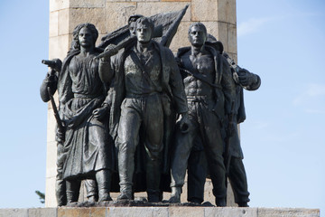 Fototapeta na wymiar Monument to the fallen Partisan fighters during the Second World War on the territory of Fruska Gora, Novi Sad, Serbia, Yugoslavia - image